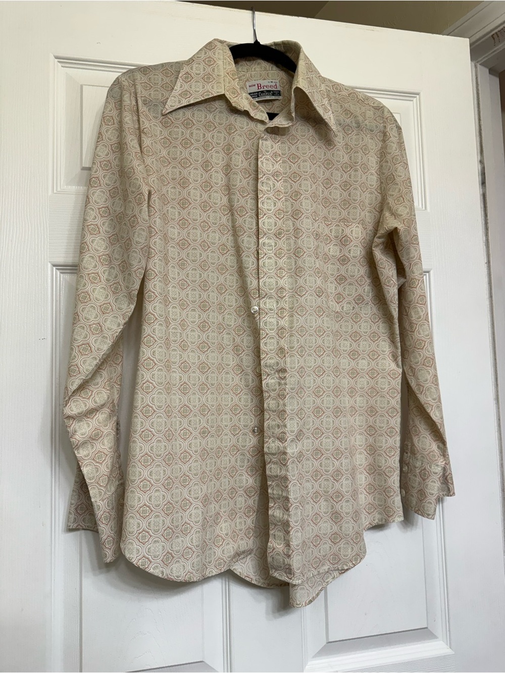 Vintage Now Breed Beige & Light Pink Geometric Dress Shirt